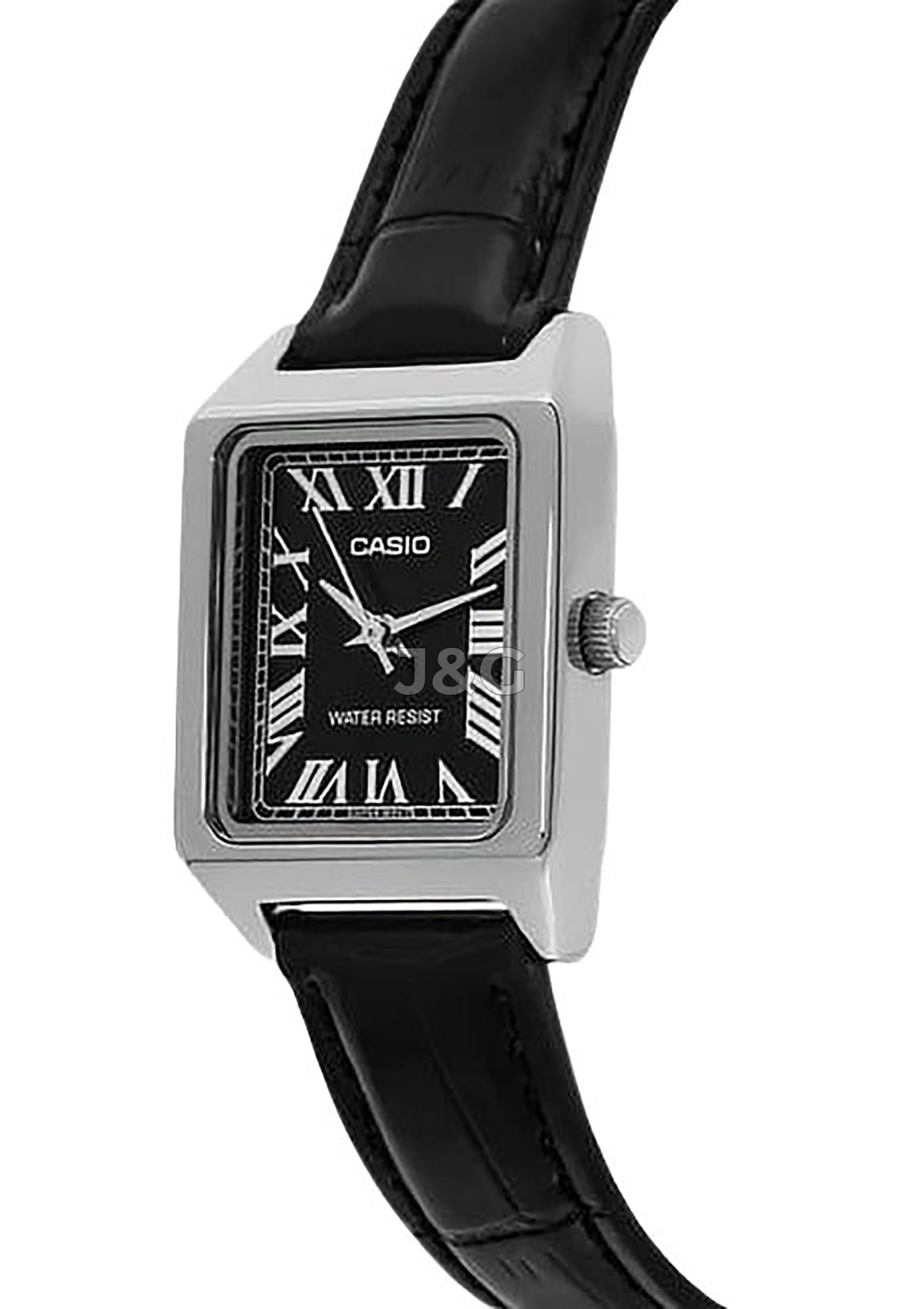 Casio Standard Quartz movement Black Leather Female LTP-V007L-1B. A brand-new Casio Standard watch featuring a Black dial and a Leather strap. Front view. - view 3