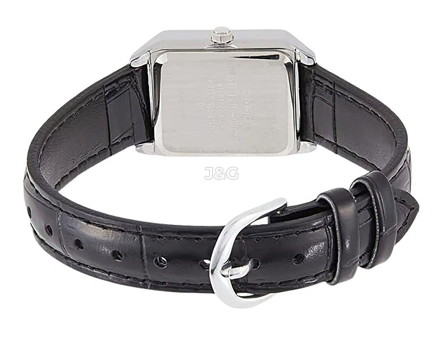 Casio Standard Quartz movement Black Leather Female LTP-V007L-1B. A brand-new Casio Standard watch featuring a Black dial and a Leather strap. Front view. - view 4