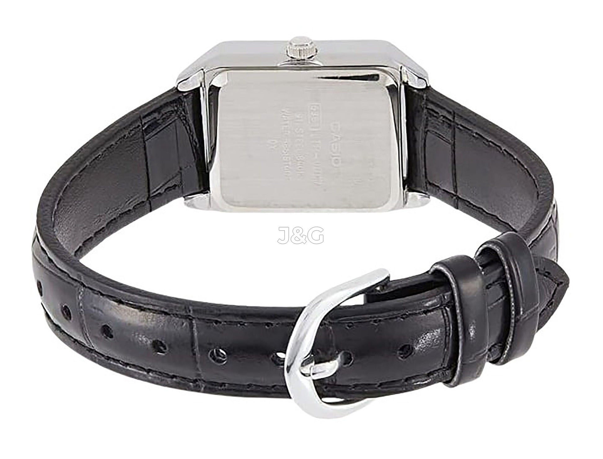 Casio Standard Quartz movement Black Leather Female LTP-V007L-1B. A brand-new Casio Standard watch featuring a Black dial and a Leather strap. Front view. - view 4