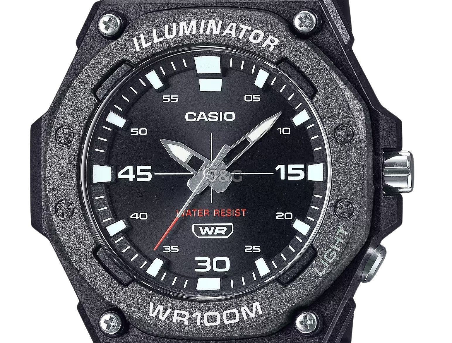 Casio Standard Quartz movement Black Male MW-620H-1AV. A brand-new Casio Standard watch featuring a Black dial. Angled view. - view 2