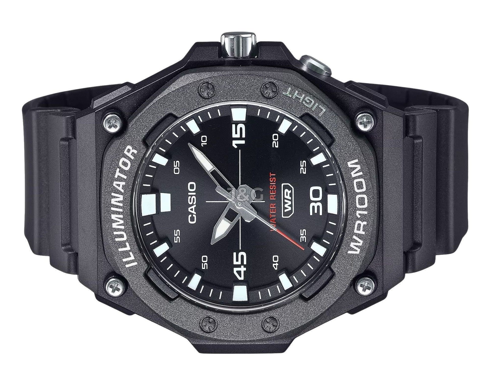 Casio Standard Quartz movement Black Male MW-620H-1AV. A brand-new Casio Standard watch featuring a Black dial. Angled view. - view 3