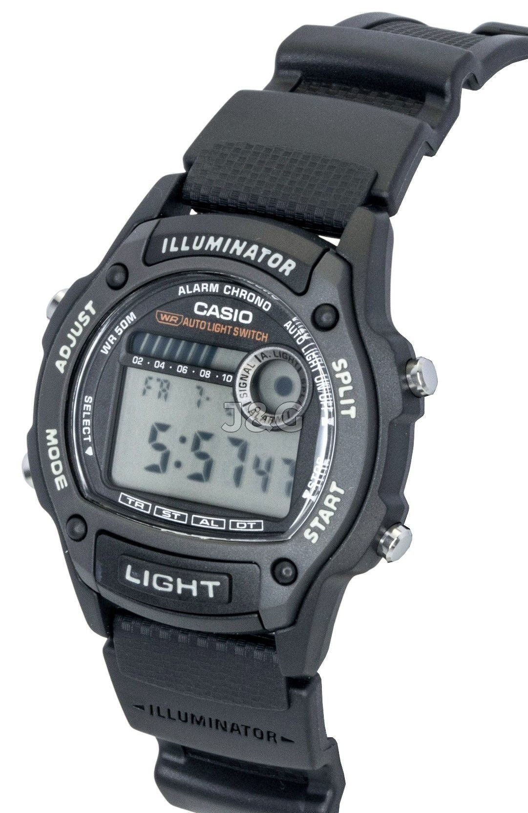 Casio Standard Quartz movement Black Plastic Male W-220H-1AV. A brand-new Casio Standard watch featuring a Black dial and a Plastic strap. Front view. - view 3