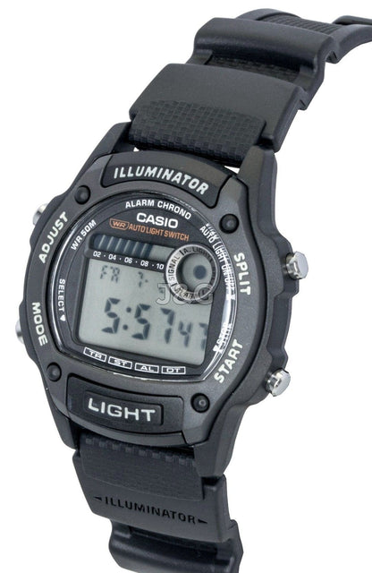 Casio Standard Quartz movement Black Plastic Male W-220H-1AV. A brand-new Casio Standard watch featuring a Black dial and a Plastic strap. Front view. - view 3