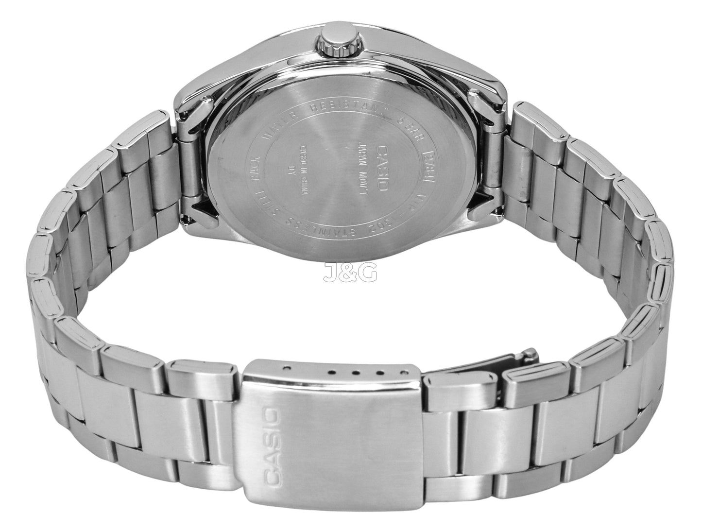 Casio Standard Quartz movement Black Stainless steel Male MTP-1302D-1A1. A brand-new Casio Standard watch featuring a Black dial and a Stainless steel strap. Front view. - view 4