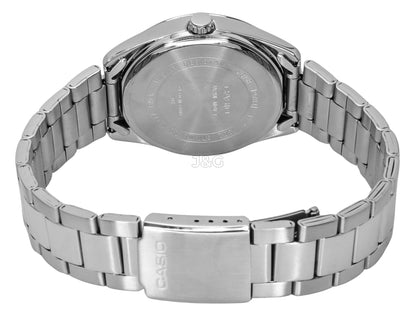 Casio Standard Quartz movement Black Stainless steel Male MTP-1302D-1A1. A brand-new Casio Standard watch featuring a Black dial and a Stainless steel strap. Front view. - view 4