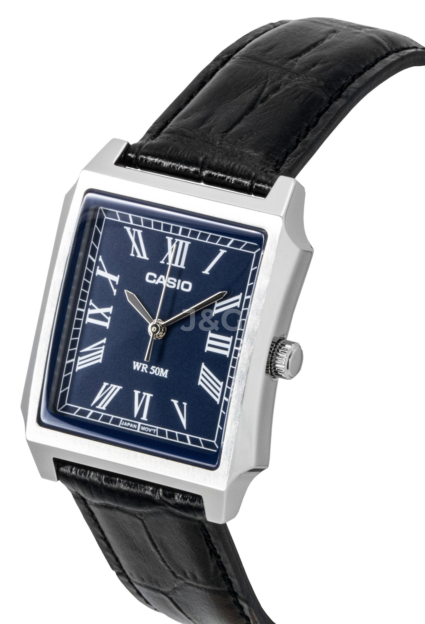 Casio Standard Quartz movement Blue Leather Male MTP-B190L-2BV. A brand-new Casio Standard watch featuring a Blue dial and a Leather strap. Side view. - view 2