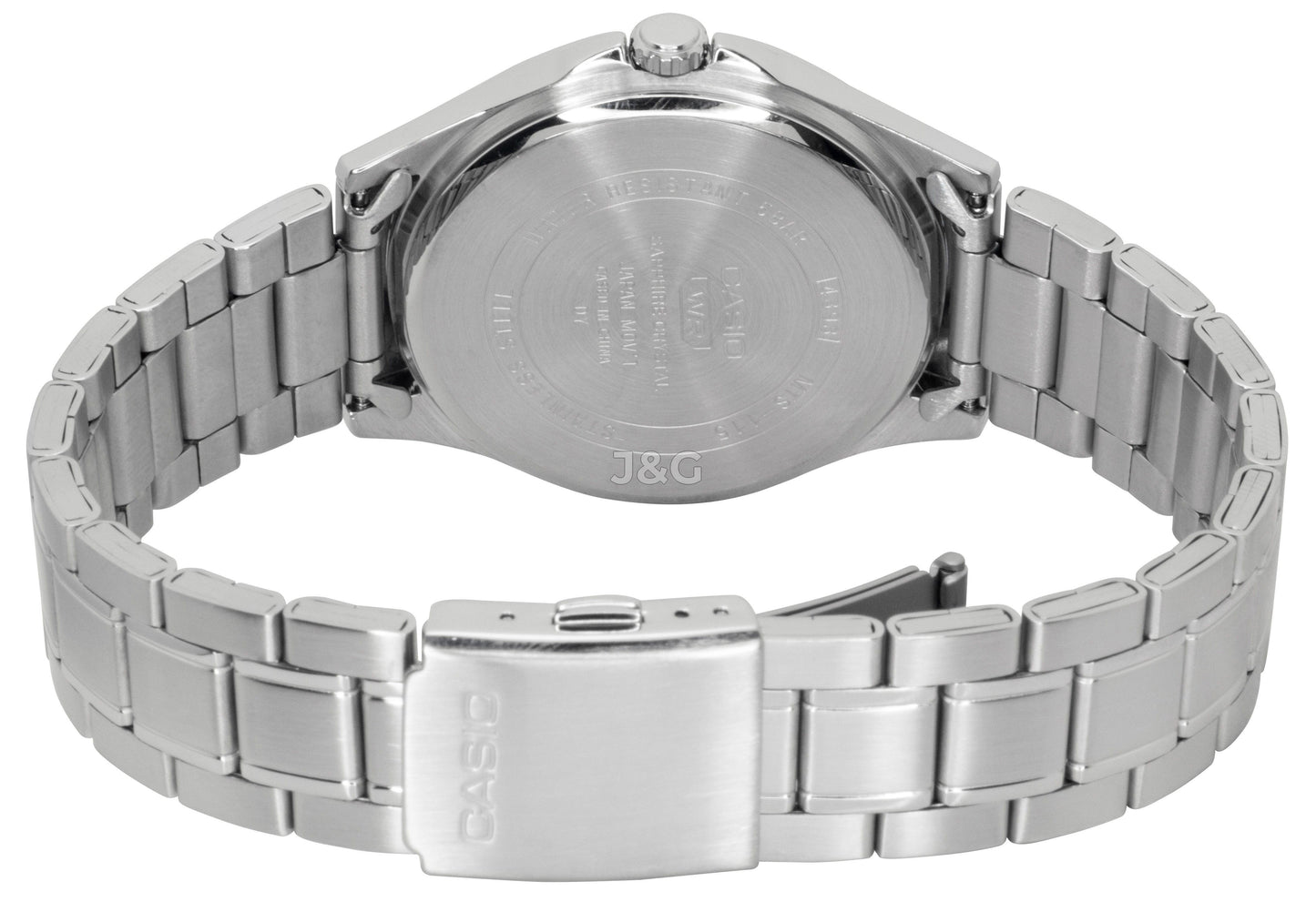 Casio Standard Quartz movement Grey Stainless steel Male MTS-115D-8AV. A brand-new Casio Standard watch featuring a Grey dial and a Stainless steel strap. Front view. - view 3