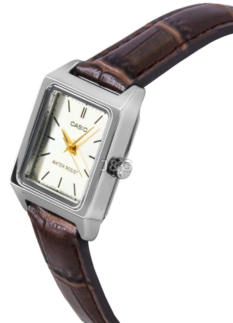 Casio Standard Quartz movement Ivory Leather Female LTP-V007L-9E. A brand-new Casio Standard watch featuring a Ivory dial and a Leather strap. Side view. - view 2