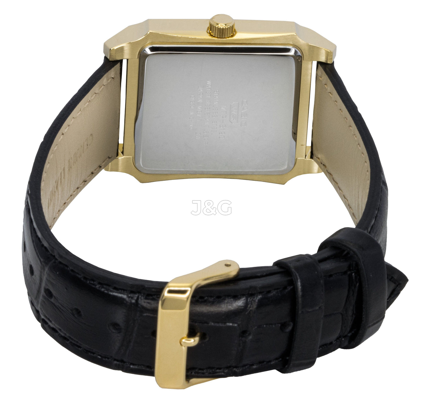 Casio Standard Quartz movement White Leather Male MTP-B190GL-7BV. A brand-new Casio Standard watch featuring a White dial and a Leather strap. Angled view. - view 3