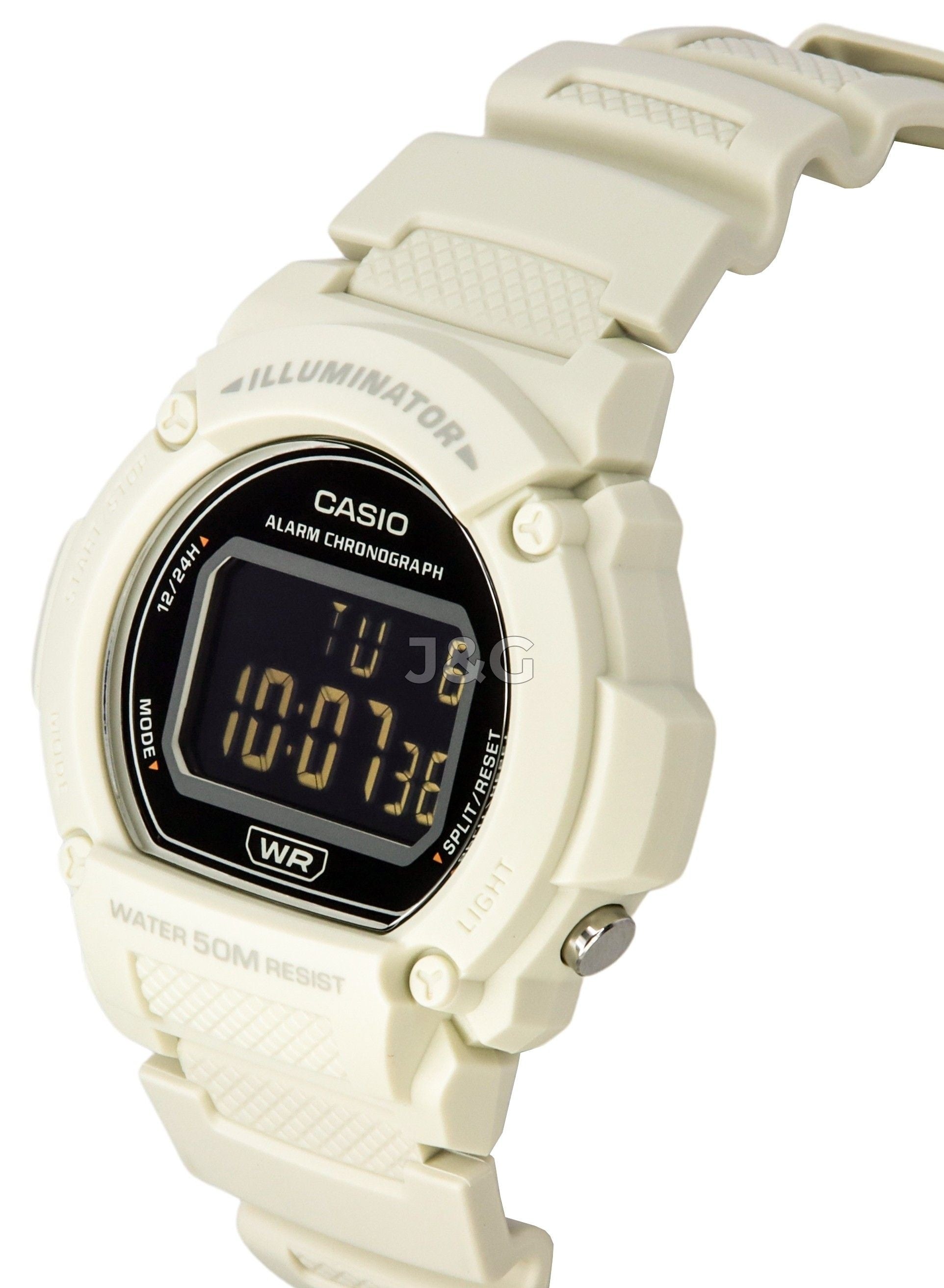 Casio Standard Quartz movement White Male W-219HC-8B. A brand-new Casio Standard watch featuring a White dial. Front view. - view 3