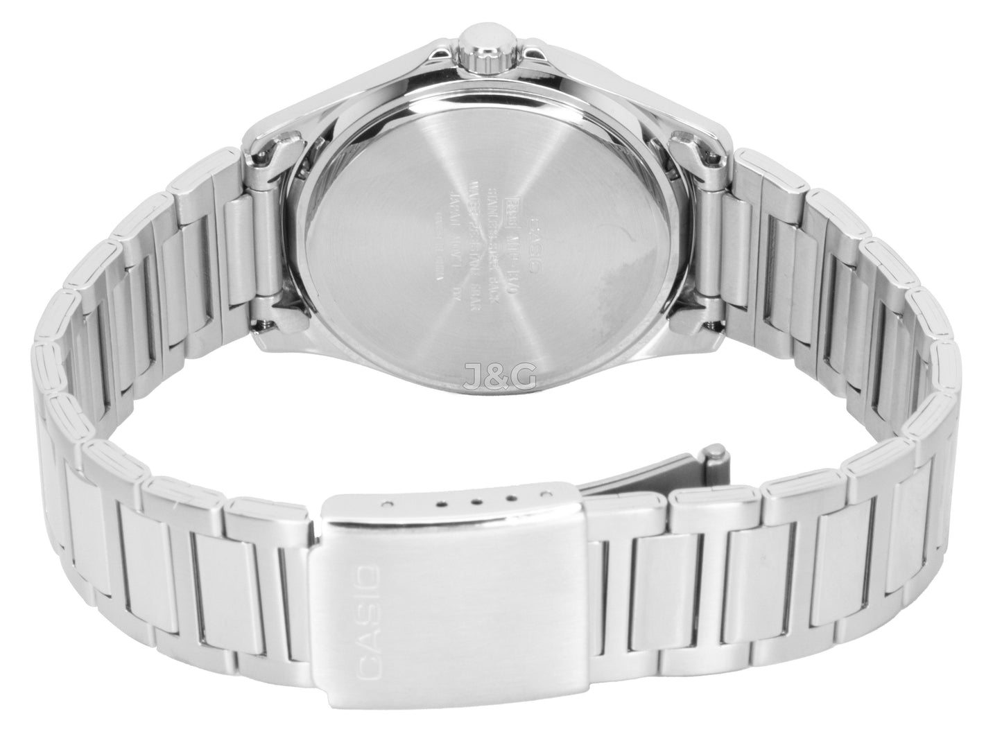 Casio Standard Quartz movement White Stainless steel Male MTP-1370D-7A3V. A brand-new Casio Standard watch featuring a White dial and a Stainless steel strap. Angled view. - view 4