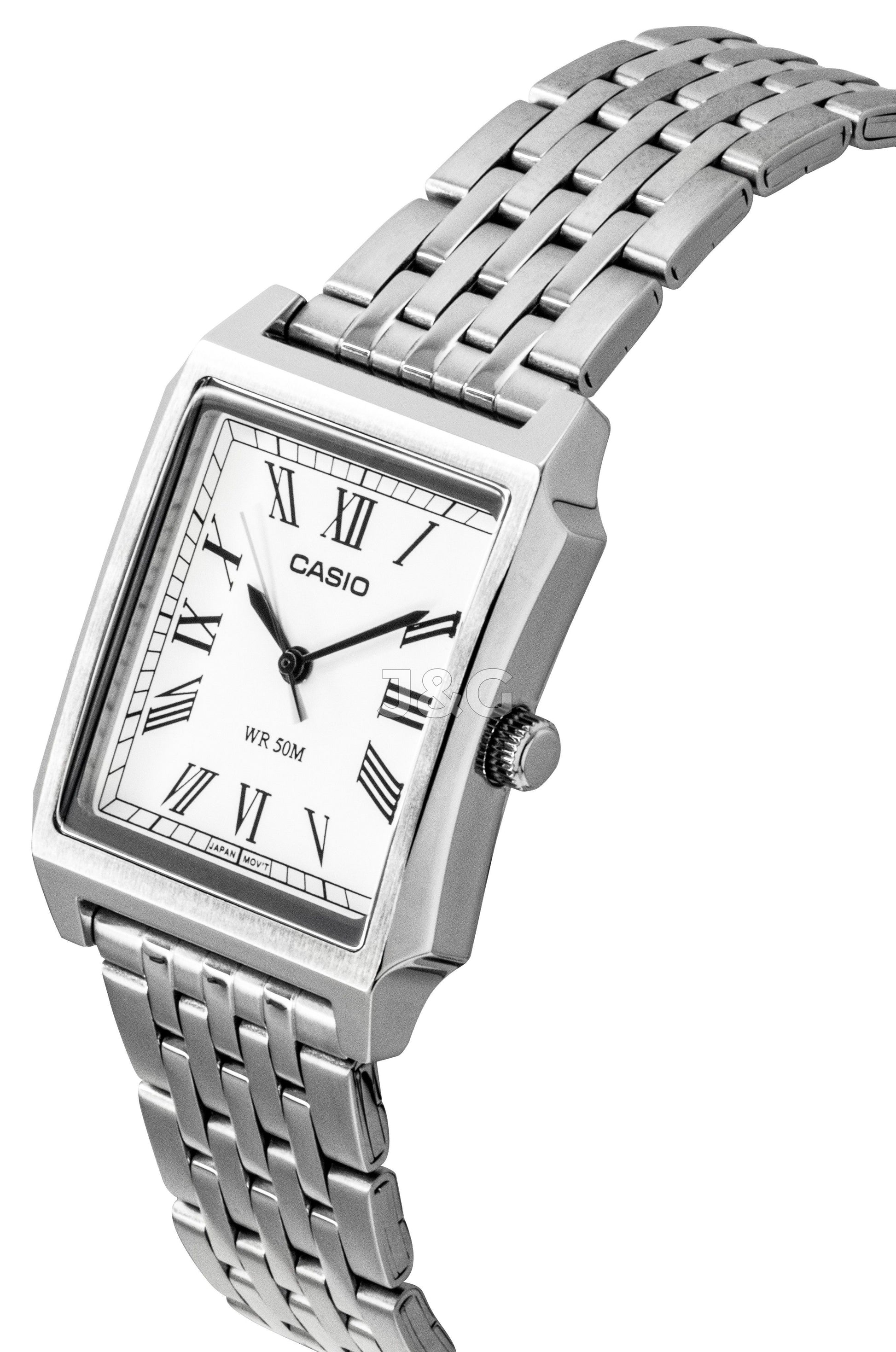 Casio Standard Quartz movement White Stainless steel Male MTP-B190D-7BV. A brand-new Casio Standard watch featuring a White dial and a Stainless steel strap. Side view. - view 2