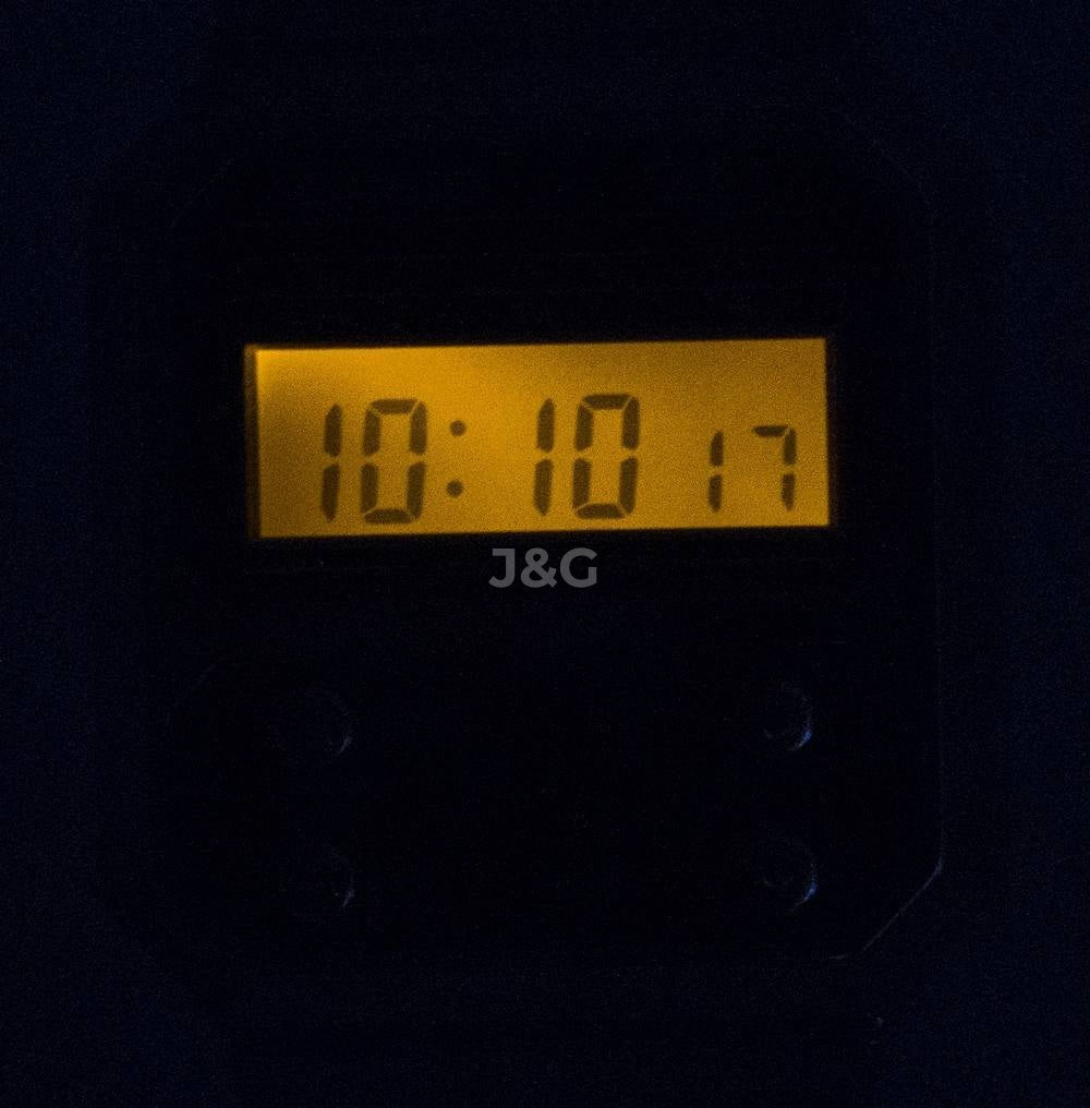 Casio Vintage Alarm Blue Stainless steel Male A100WE-1A. A brand-new Casio Vintage watch featuring a Blue dial and a Stainless steel strap. Side view. - view 2