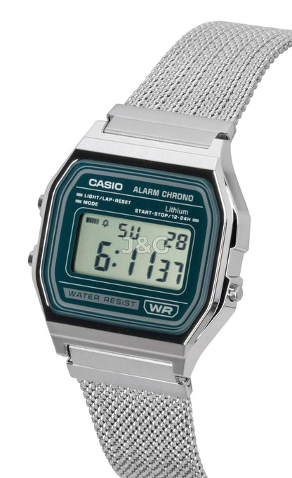 Casio Vintage Digital Stainless Steel Mesh Bracelet Quartz. A brand-new Casio Vintage watch featuring a N/A dial and a Stainless steel strap. Side view. - SEQ_3