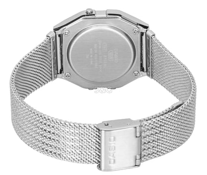 Casio Vintage Digital Stainless Steel Mesh Bracelet Quartz. A brand-new Casio Vintage watch featuring a N/A dial and a Stainless steel strap. Angled view. - SEQ_4