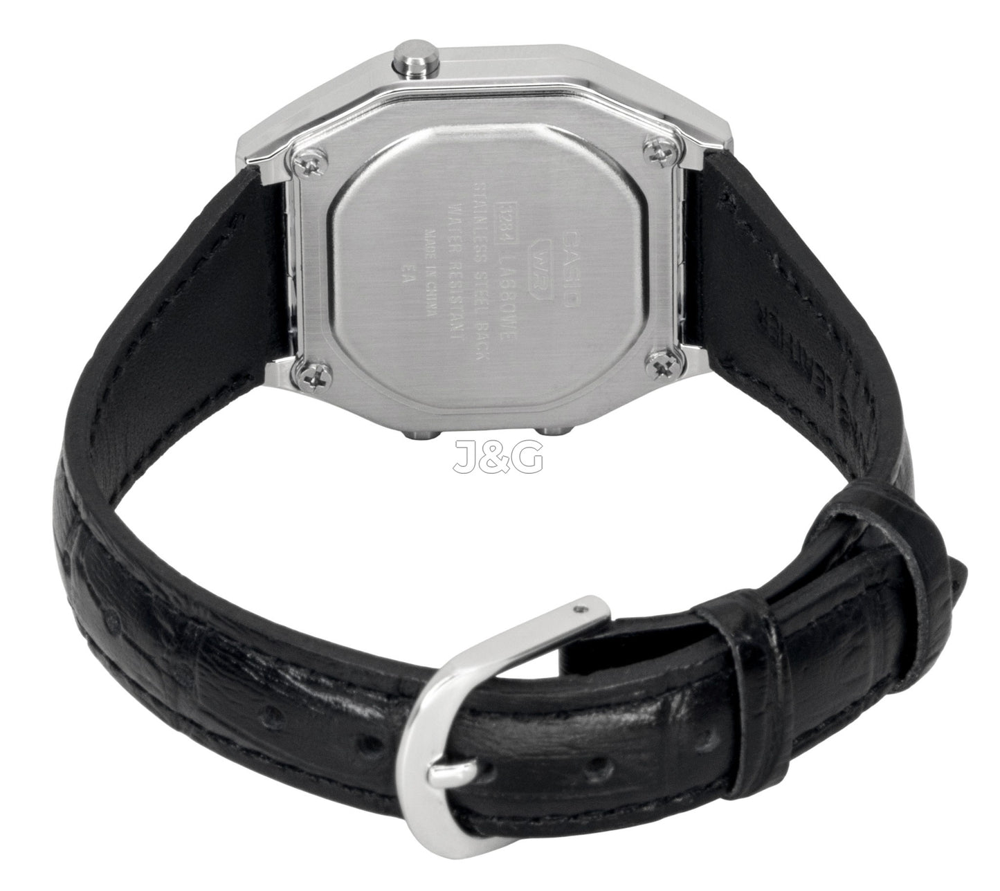 Casio Vintage Quartz movement Blue Leather Male LA680WEL-1. A brand-new Casio Vintage watch featuring a Blue dial and a Leather strap. Angled view. - view 4