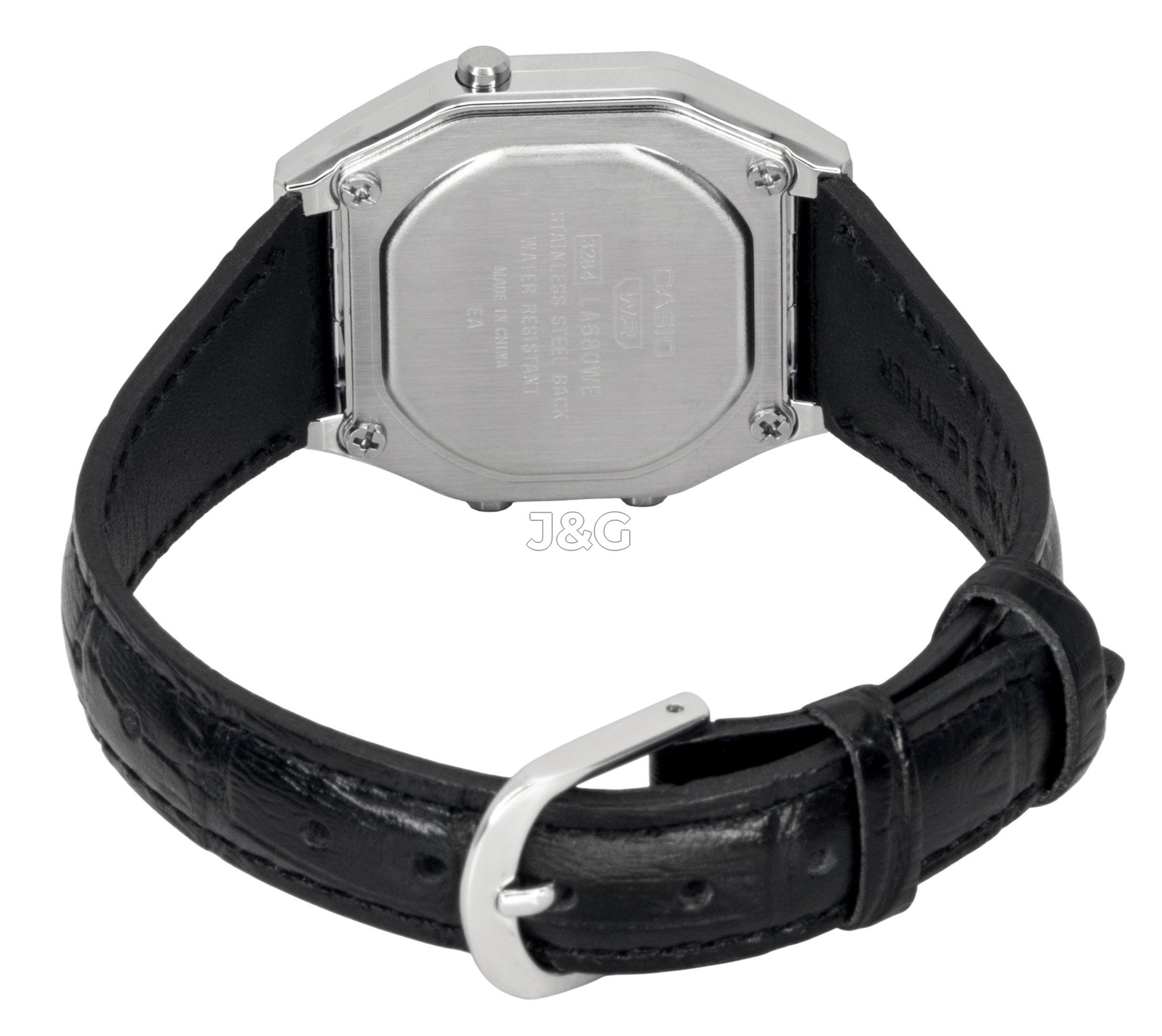 Casio Vintage Quartz movement Blue Leather Male LA680WEL-1. A brand-new Casio Vintage watch featuring a Blue dial and a Leather strap. Angled view. - view 4