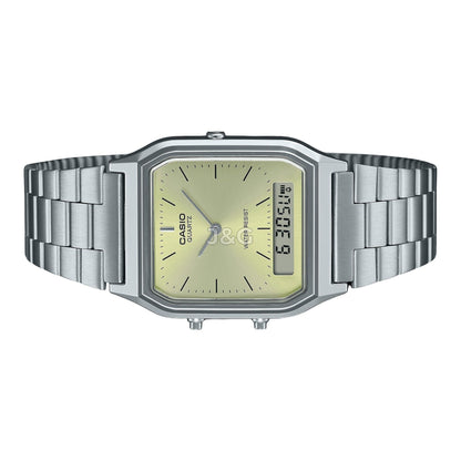 Casio Vintage Quartz movement Champagne Male AQ-230A-9AMQY. A brand-new Casio Vintage watch featuring a Champagne dial. Side view. - view 3