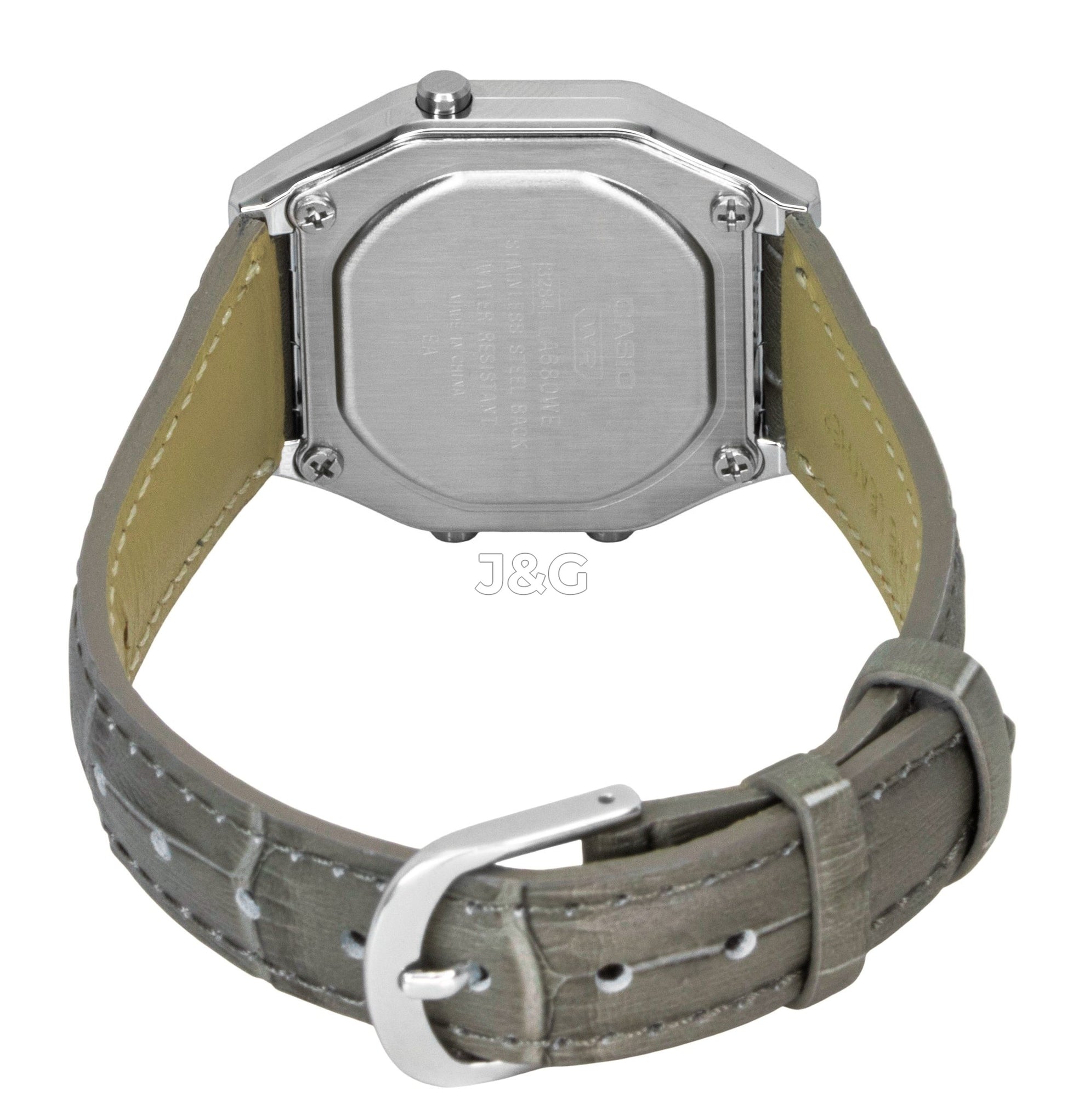 Casio Vintage Quartz movement White Leather Male LA680WEL-8A2. A brand-new Casio Vintage watch featuring a White dial and a Leather strap. Side view. - view 4