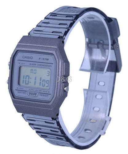 Casio Youth Alarm White Female F-91WS-8. A brand-new Casio Youth watch featuring a White dial. Angled view. - view 3