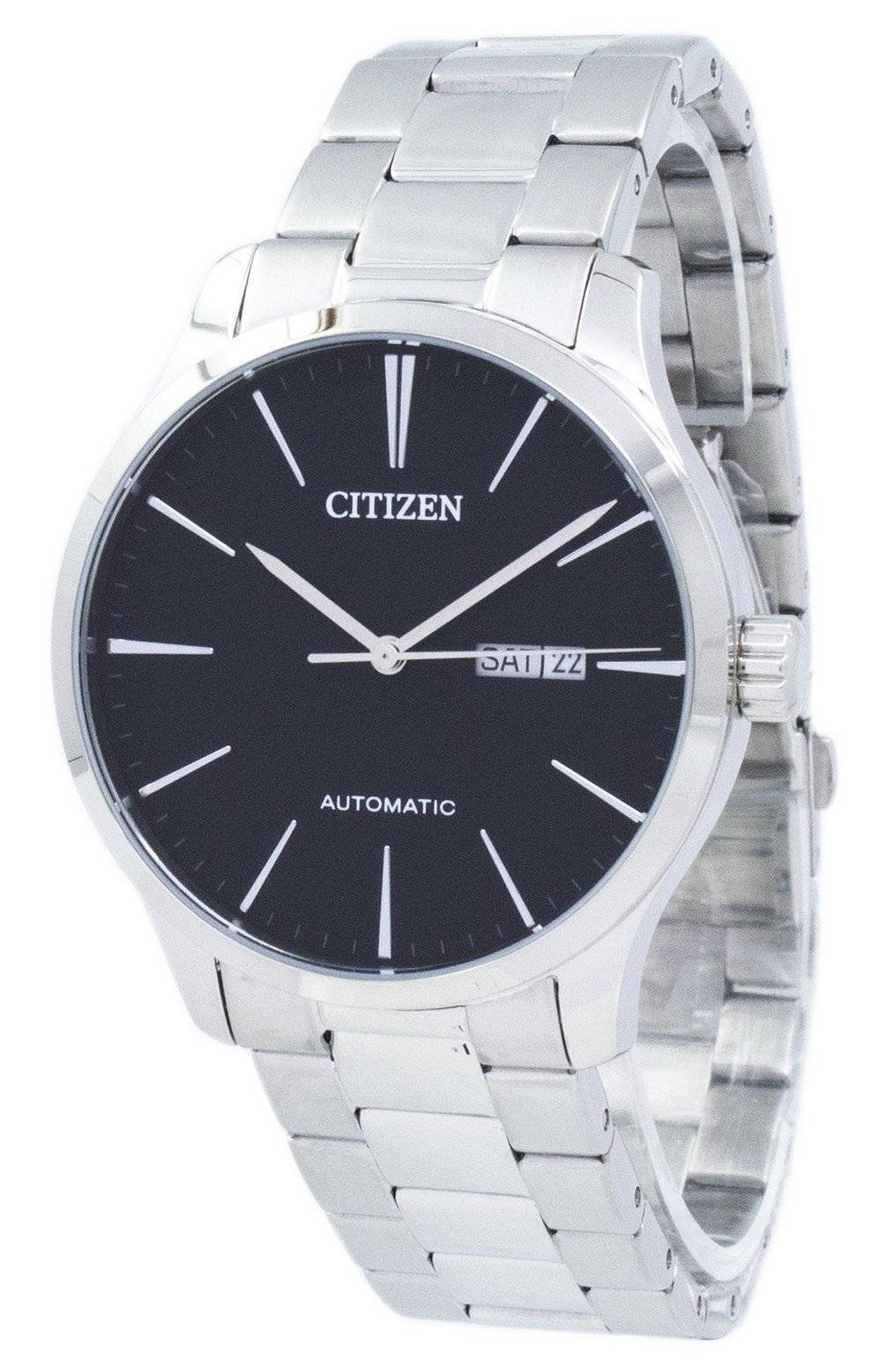 Citizen Analog Automatic Stainless Steel Water Resistant. A brand-new Citizen watch featuring a Stainless steel strap. Angled view.