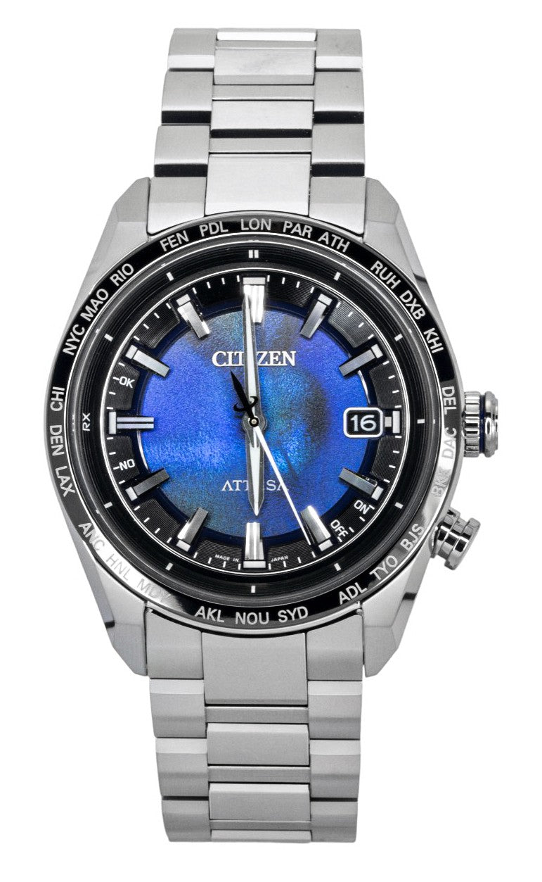 Citizen Attesa Limited Edition Super Titanium Blue Dial. A brand-new Citizen Eco-Drive watch featuring a Blue dial and a Titanium strap. Front view.