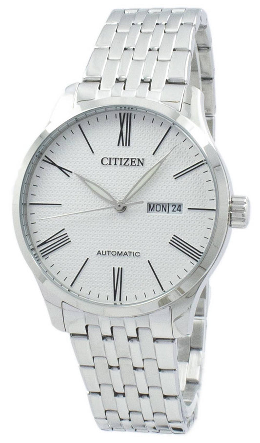 Citizen Automatic Stainless Steel Water Resistant. A brand-new Citizen watch featuring a Stainless steel strap. Front view.