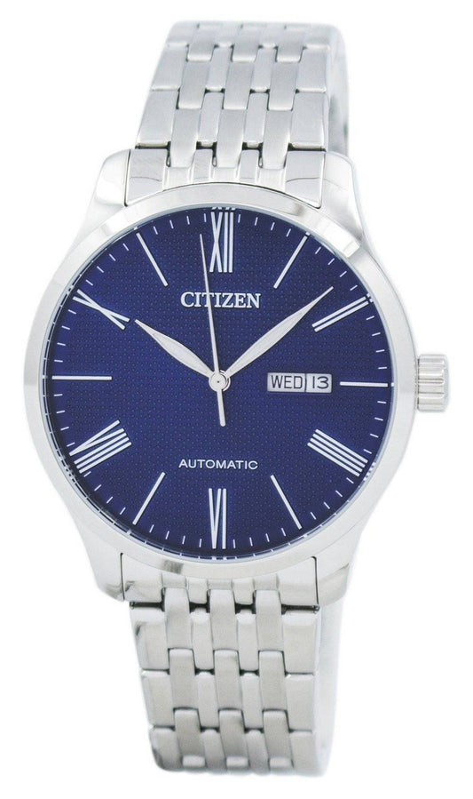 Citizen Automatic Stainless Steel Water Resistant. A brand-new Citizen watch featuring a Stainless steel strap. Front view.