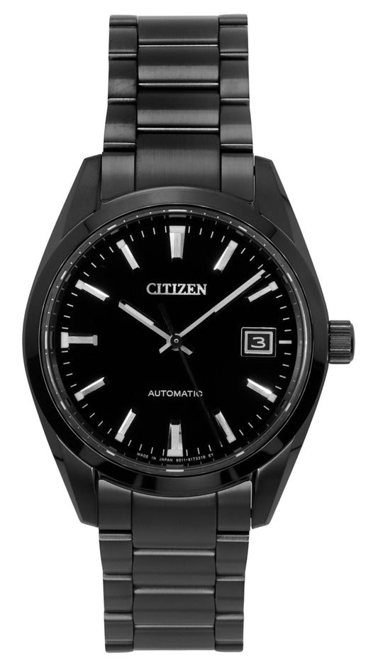 Citizen Collection Night Colour Edition Stainless Steel. A brand-new Citizen Collection watch featuring a Black dial and a Stainless steel strap. Angled view.