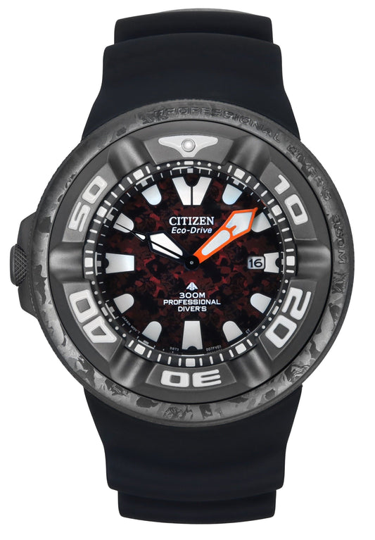 Citizen Eco-Drive Marine Godzilla Limited Edition Red Dial. A brand-new Citizen Eco-Drive watch featuring a Red dial. Angled view.