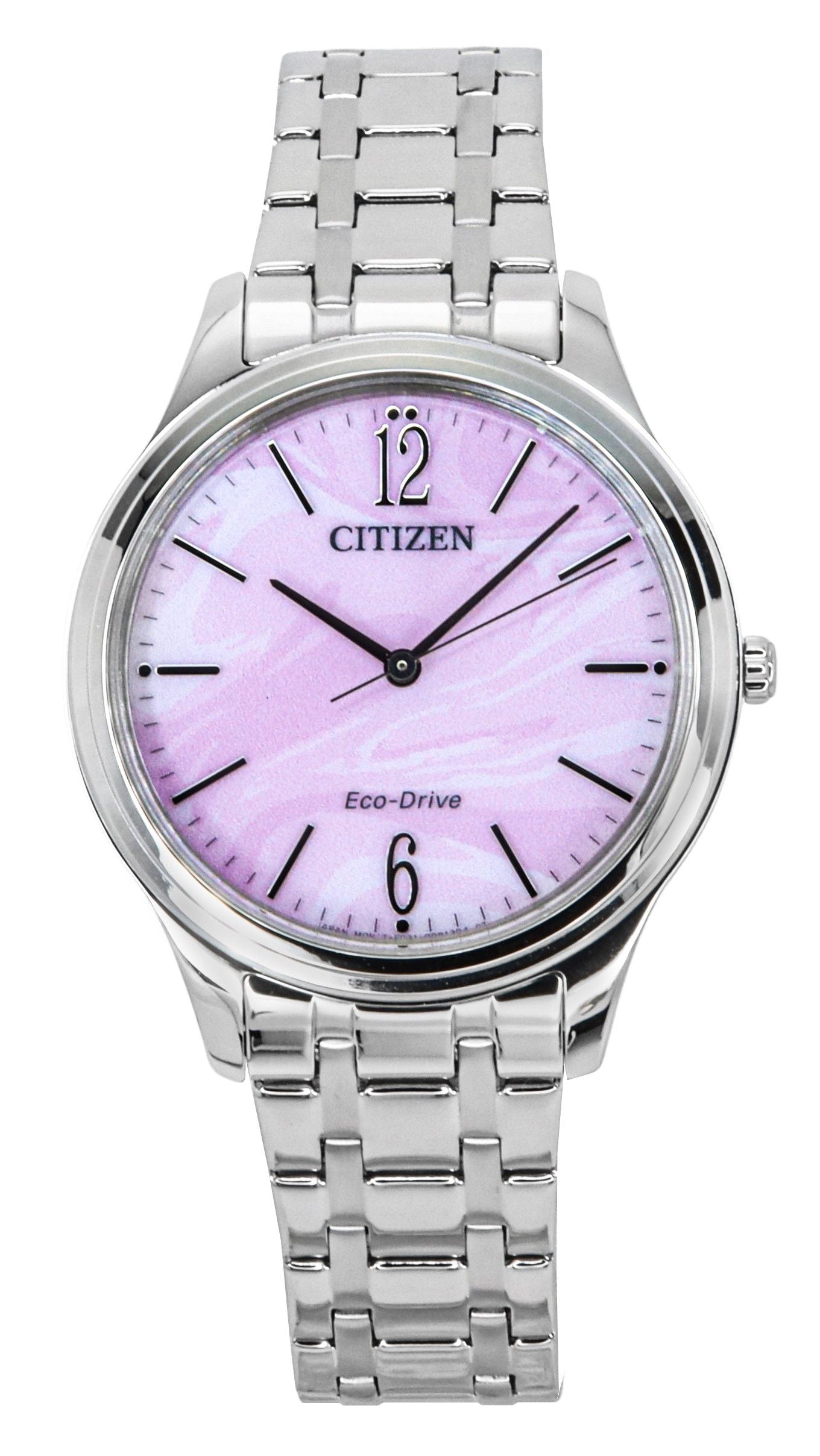 Citizen Elegance Stainless Steel Pink Dial Eco-Drive Wo. A brand-new Citizen Eco-Drive watch featuring a Pink dial and a Stainless steel strap. Front view.