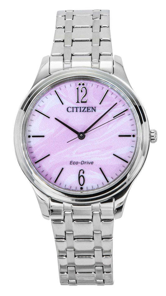 Citizen Elegance Stainless Steel Pink Dial Eco-Drive Wo. A brand-new Citizen Eco-Drive watch featuring a Pink dial and a Stainless steel strap. Front view.