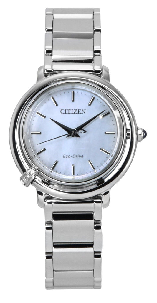 Citizen L Arcly Diamond Accent Stainless Steel Mother Of. A brand-new Citizen Eco-Drive watch featuring a Mother Of Pearl dial and a Stainless steel strap. Angled view.