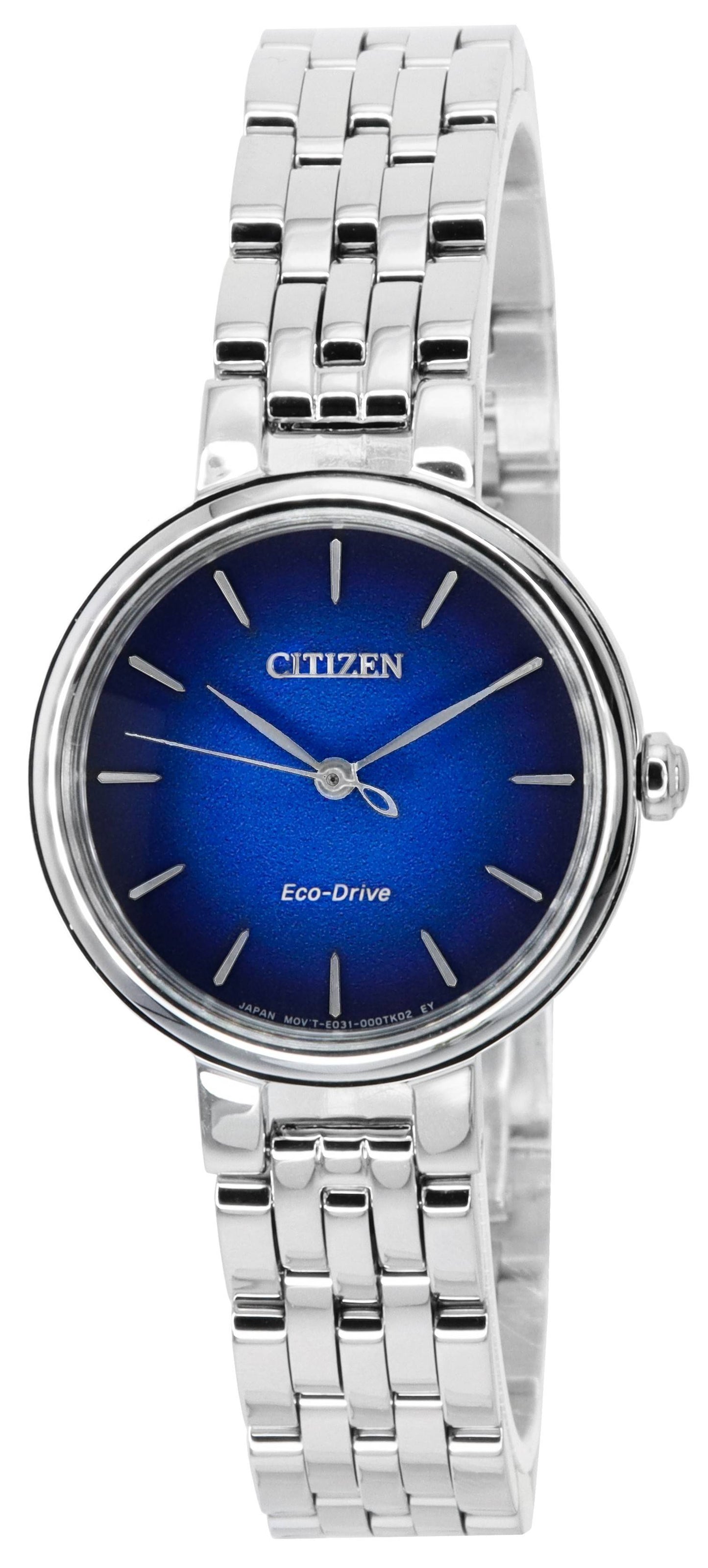 Citizen L Eco-Drive Stainless Steel Blue Dial Wo. A brand-new Citizen Eco-Drive watch featuring a Blue dial and a Stainless steel strap. Side view.