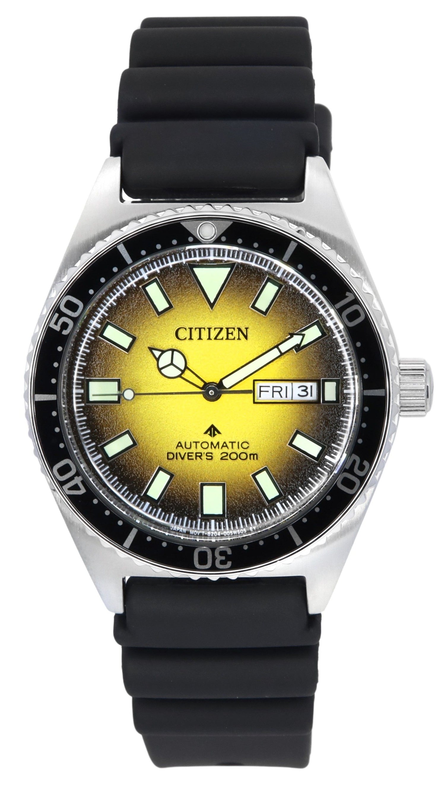 Citizen Promaster Marine Rubber Strap Yellow Dial Automatic. A brand-new Citizen Promaster watch featuring a Yellow dial and a Rubber strap. Front view.