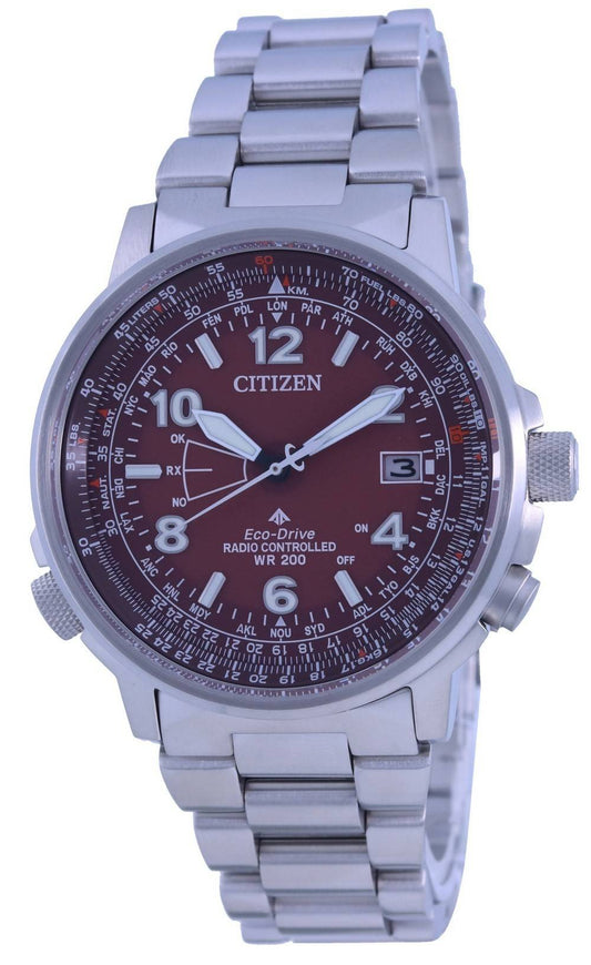 Citizen Promaster Sky Radio-Controlled Eco-Drive 200M. A brand-new Citizen Promaster watch featuring a Stainless steel strap. Front view.
