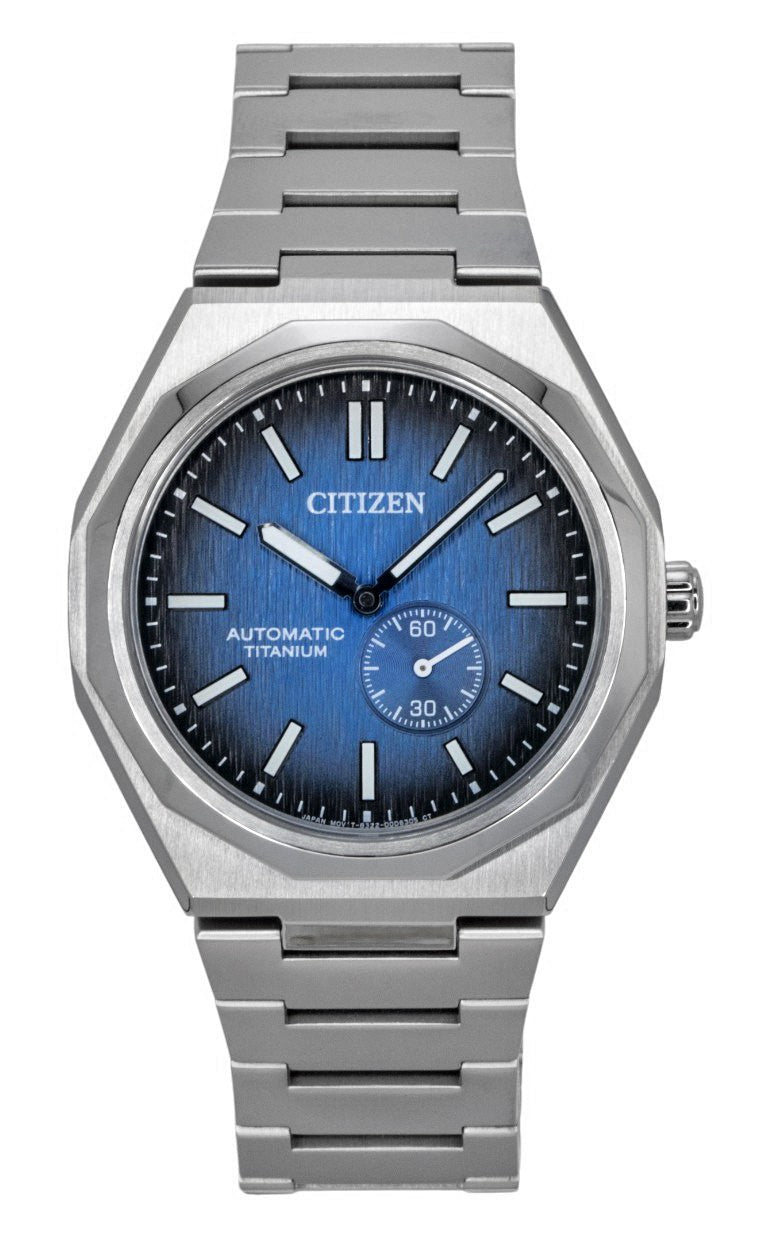 Citizen Zenshin 60 Super Titanium Dark Blue Dial Automatic. A brand-new Citizen Zenshin watch featuring a Blue dial and a Titanium strap. Side view.