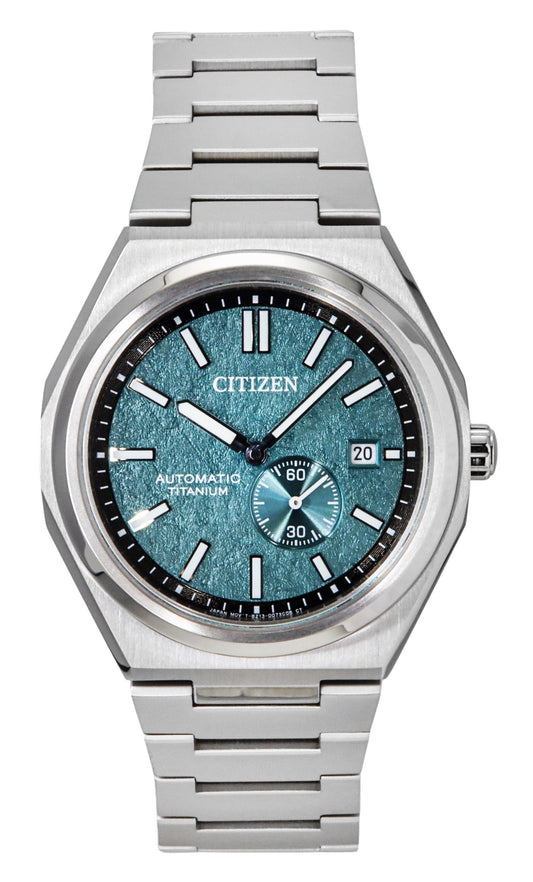 Citizen Zenshin Super Titanium Green Dial Automatic 100M. A brand-new Citizen Zenshin watch featuring a Green dial and a Titanium strap. Front view.