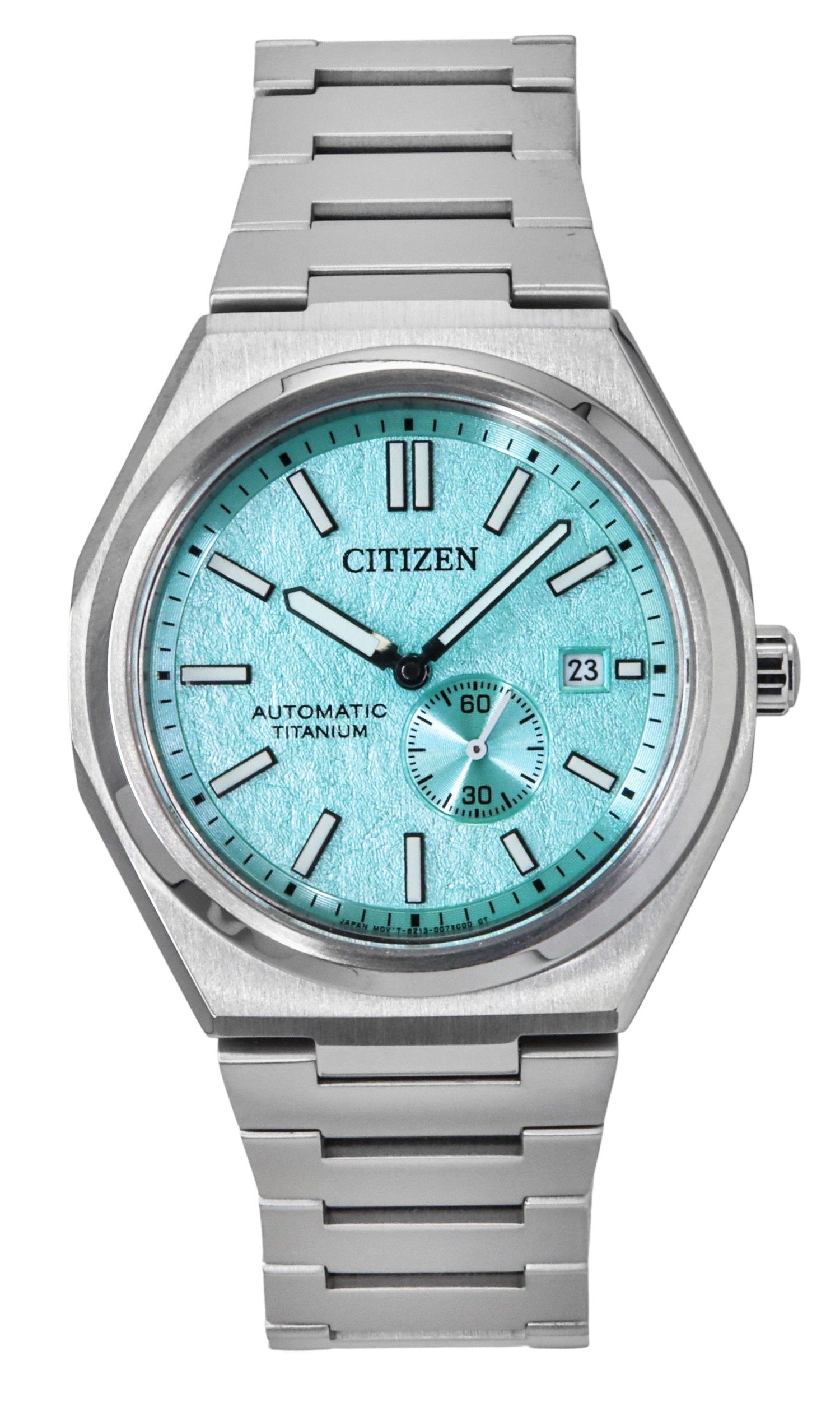 Citizen Zenshin Super Titanium Light Blue Dial Automatic. A brand-new Citizen Zenshin watch featuring a Blue dial and a Titanium strap. Front view.