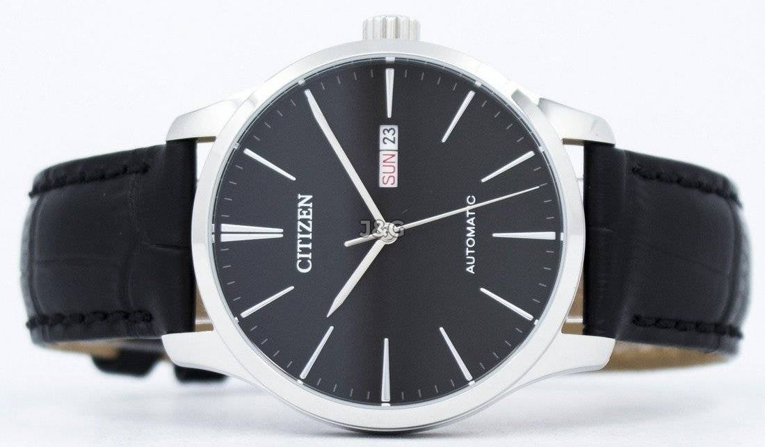 Citizen Automatic movement Black Leather Male NH8350-08E. A brand-new Citizen watch featuring a Black dial and a Leather strap. Angled view. - view 4