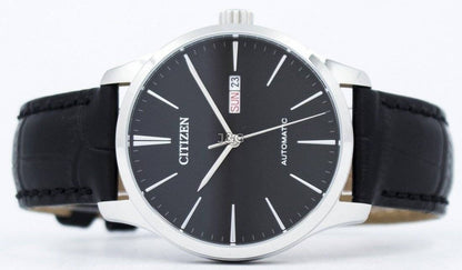 Citizen Automatic movement Black Leather Male NH8350-08E. A brand-new Citizen watch featuring a Black dial and a Leather strap. Angled view. - view 4