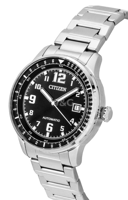 Citizen Automatic movement Black Stainless steel Male NJ0190-51E. A brand-new Citizen watch featuring a Black dial and a Stainless steel strap. Angled view. - view 3