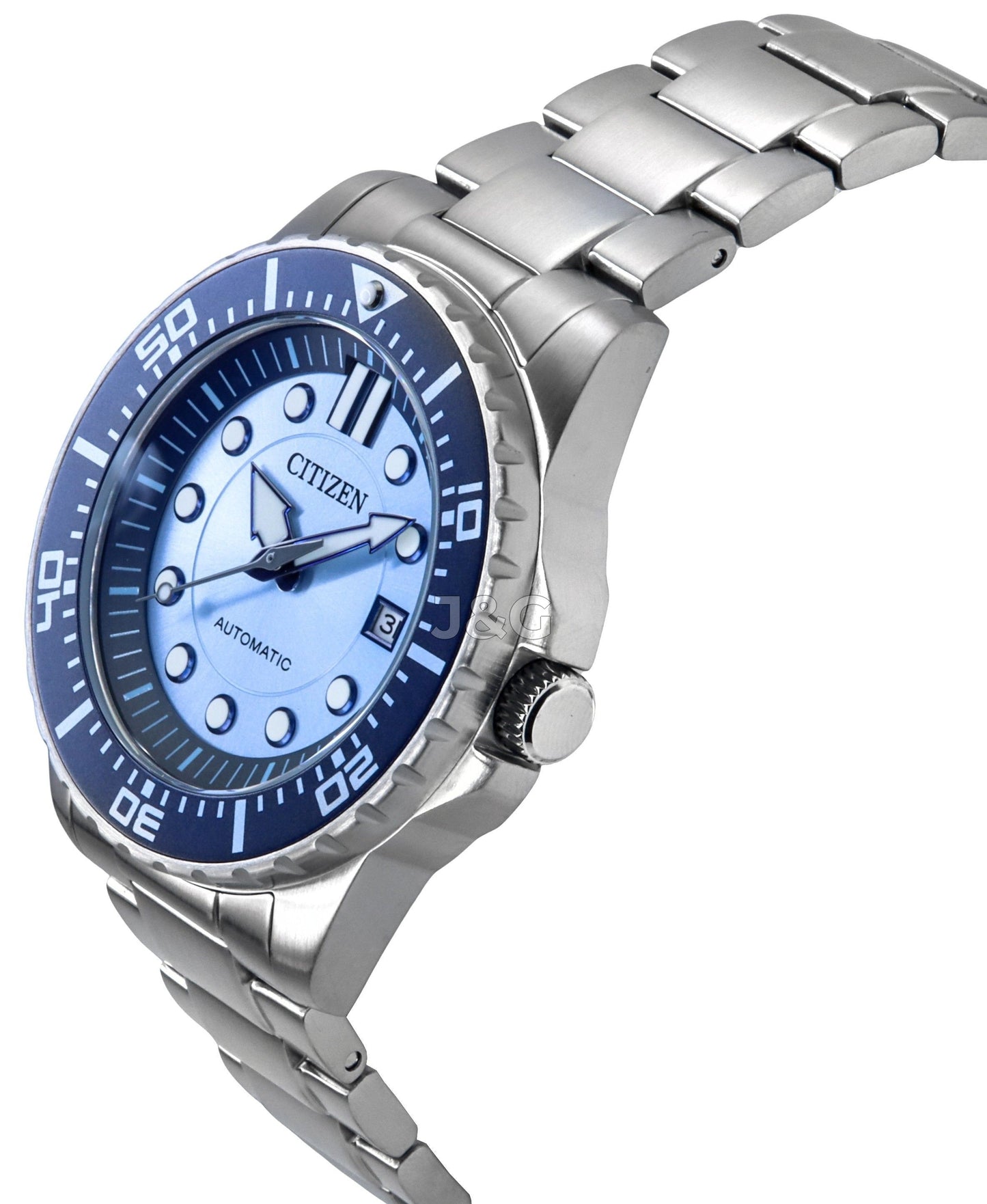 Citizen Automatic movement Blue Stainless steel Male NJ0178-81M. A brand-new Citizen watch featuring a Blue dial and a Stainless steel strap. Angled view. - view 3