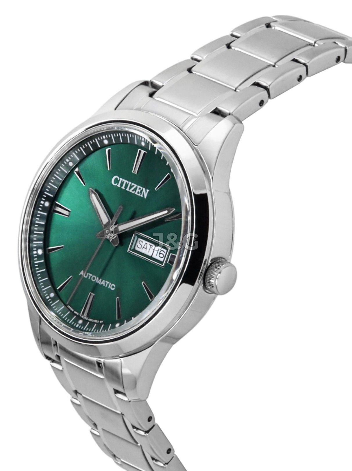 Citizen Automatic movement Green Stainless steel Male NY4058-79X. A brand-new Citizen watch featuring a Green dial and a Stainless steel strap. Side view. - view 3