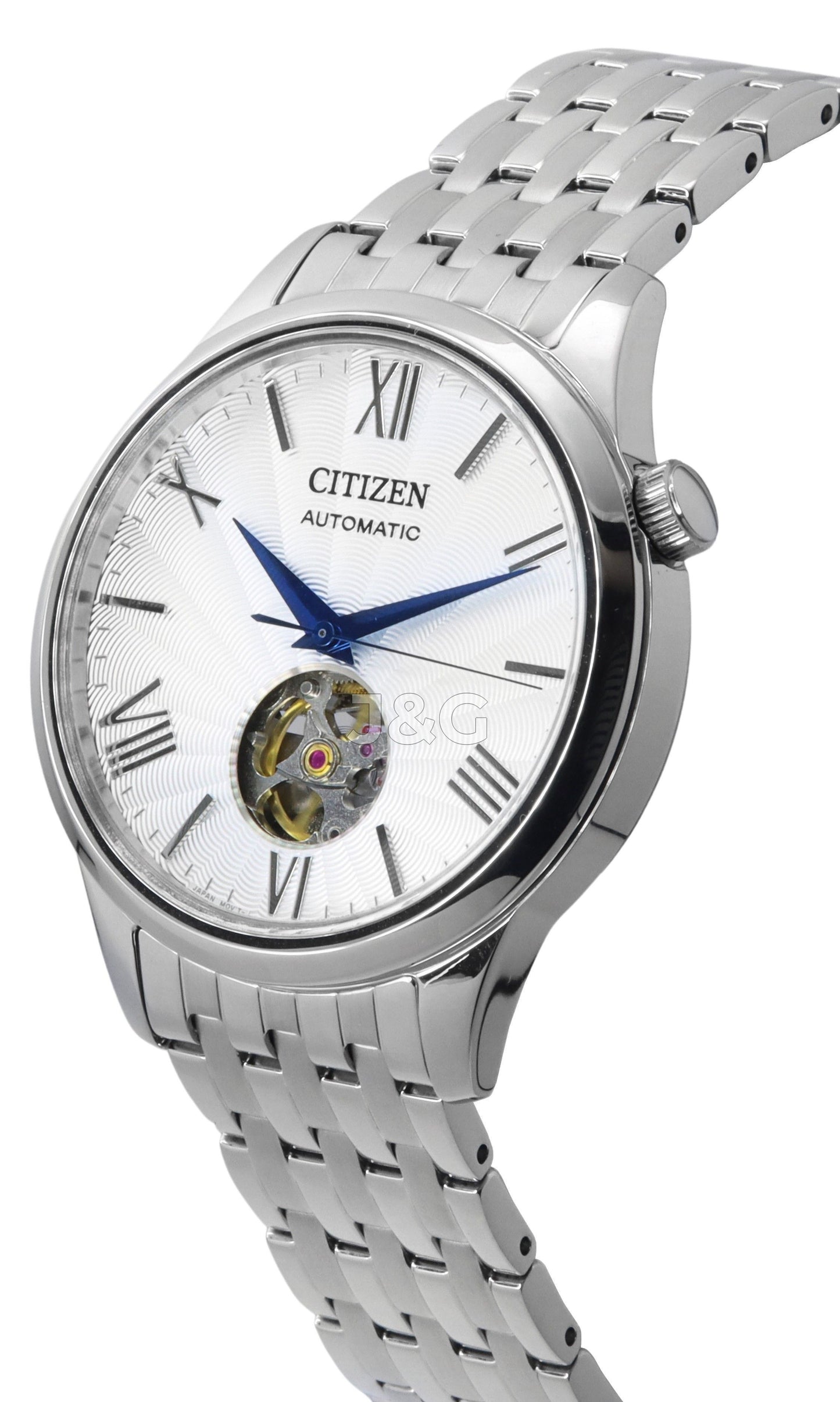 Citizen Automatic movement Silver Stainless steel Male NH9130-84A. A brand-new Citizen watch featuring a Silver dial and a Stainless steel strap. Front view. - view 2