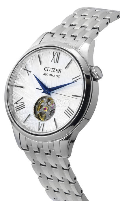 Citizen Automatic movement Silver Stainless steel Male NH9130-84A. A brand-new Citizen watch featuring a Silver dial and a Stainless steel strap. Front view. - view 2