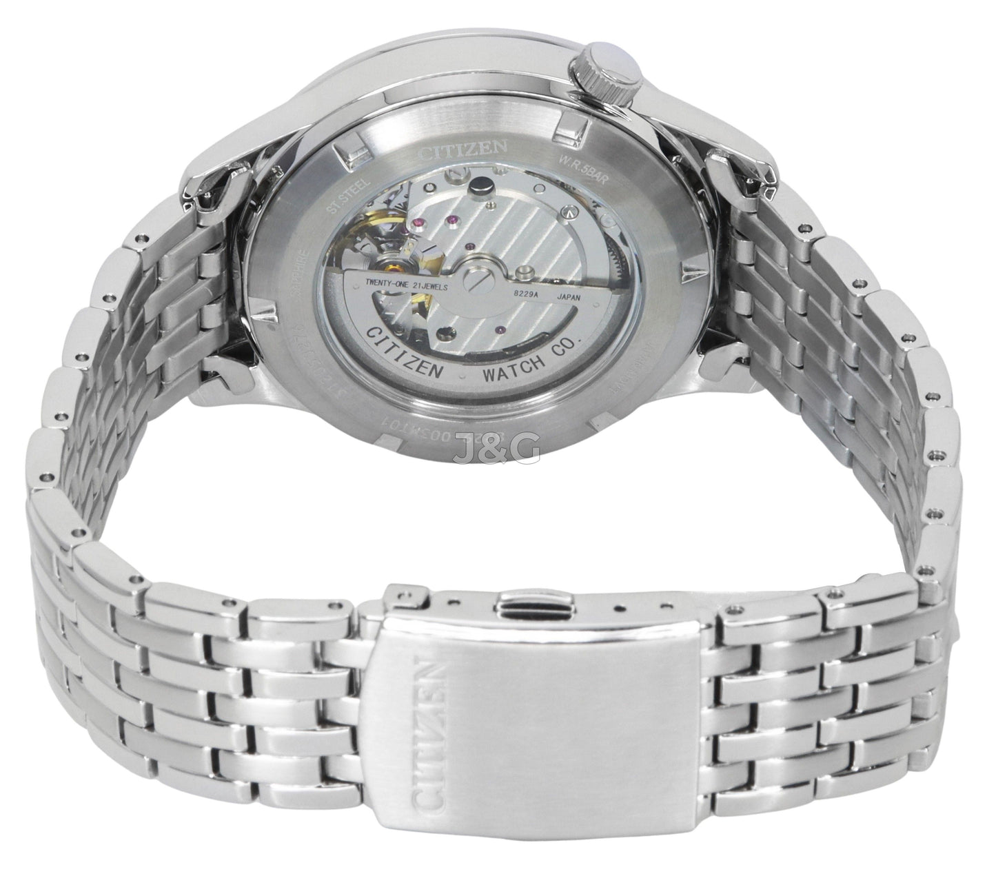 Citizen Automatic movement Silver Stainless steel Male NH9130-84A. A brand-new Citizen watch featuring a Silver dial and a Stainless steel strap. Front view. - view 3
