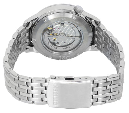 Citizen Automatic movement Silver Stainless steel Male NH9130-84A. A brand-new Citizen watch featuring a Silver dial and a Stainless steel strap. Front view. - view 3