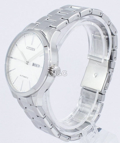 Citizen Automatic movement White Stainless steel Male NH8350-83A. A brand-new Citizen watch featuring a White dial and a Stainless steel strap. Angled view. - view 2
