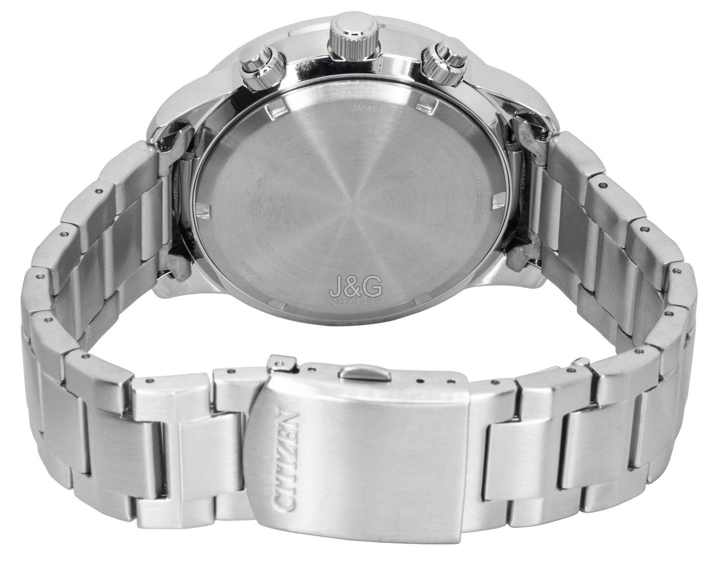 Citizen Eco-Drive Aviator Chronograph Stainless Steel Blue. A brand-new Citizen Eco-Drive watch featuring a Blue dial and a Stainless steel strap. Angled view. - SEQ_4